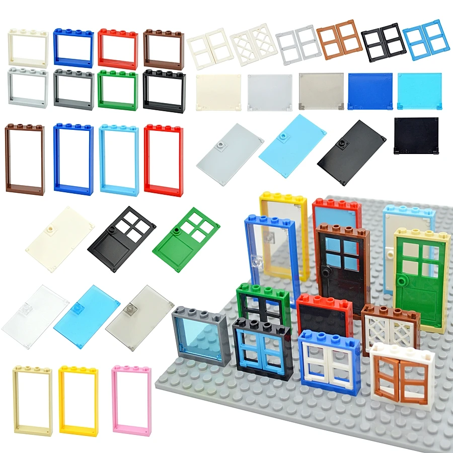 MOC Bricks Door Frame Window Glass Building Blocks City House Parts Compatible with 60616 60623 60592 6060160603 60594