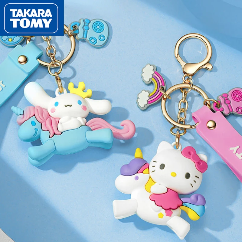 

TAKARA TOMY Cartoon Hello Kitty Keychain Girl Personality Doll Backpack Pendant Pendant Three-dimensional Portable Car Keychain