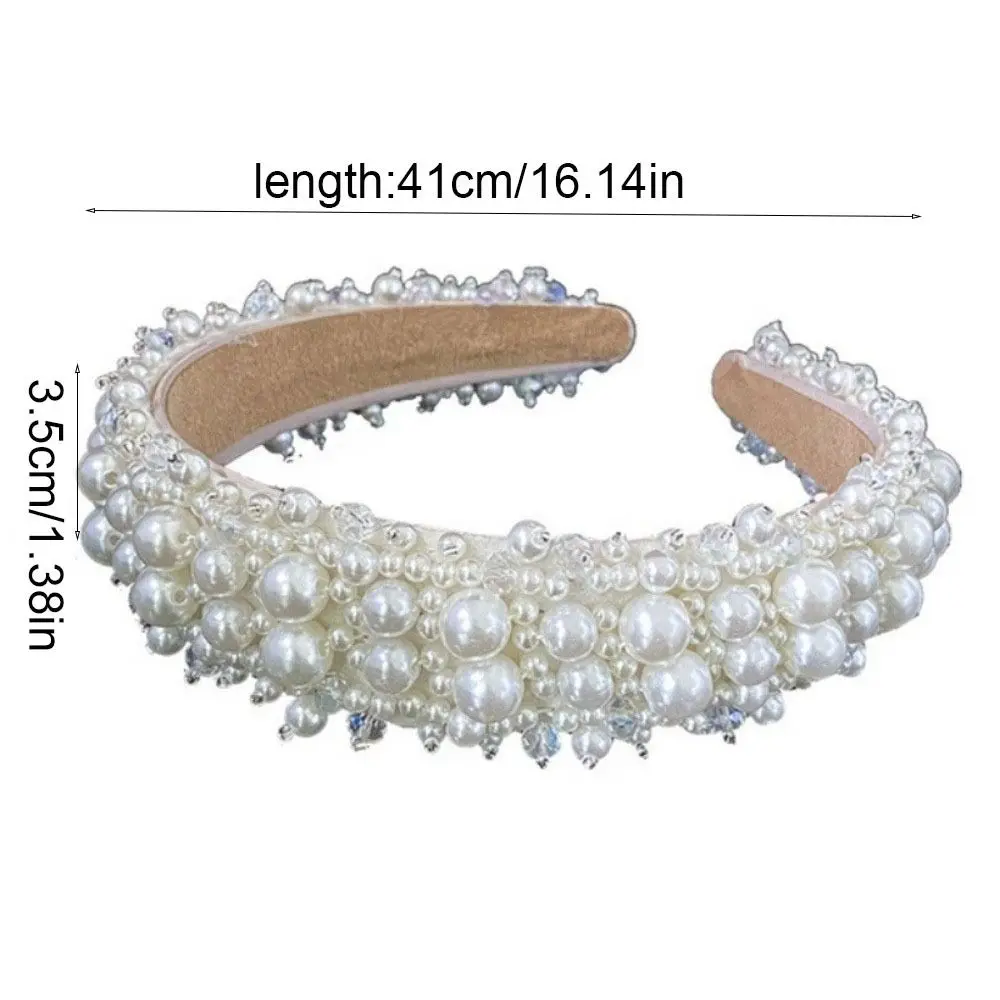 Elegant Wide Side Bridal Hair Hoop Large Korean Style Pearl Headbands Baroque Handmade Women Hairbands Women