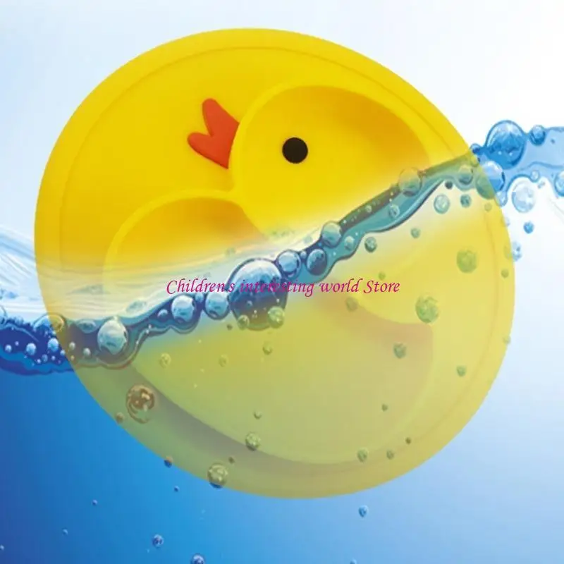 Suction Plate for Baby Silicone Feeding Plate for Toddler Cartoon Duck 2 Divided Plate BPA Bowl Dishwasher Friendly 425F