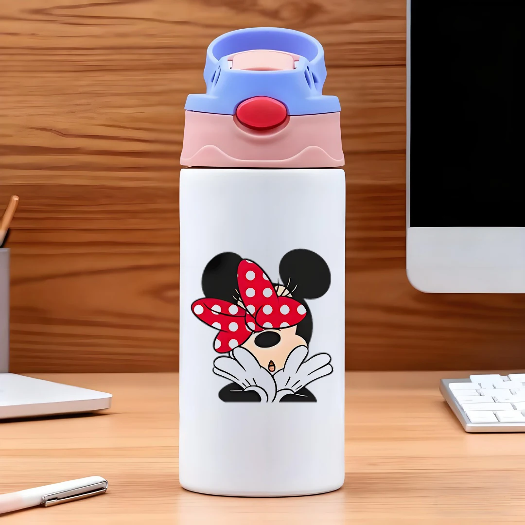 

Disney Minnie Mouse cartoon character red bow with vivid expression 304 stainless steel cartoon straw cup childrens water cup