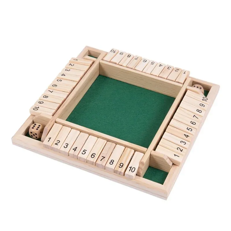 Wooden Dice Board Game Shut The Box for 4 Players Flaps & Dices Game Parent-children Interaction Family Entertainment