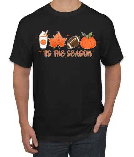 Tis' The Season Pumpkin Spice Leaves Football Stars Men TShirt