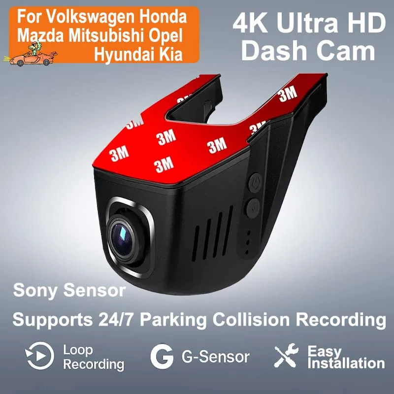 

For Volkswagen/Honda/Mazda/Mitsubishi/Opel/Hyundai/Kia 4K Universal Wifi DVR 2160P Video Recorder Dashcam By App Control