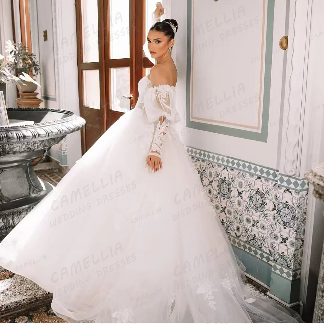 ชุดแต่งงานแบบเรียบง่าย ประดับด้วยลูกไม้ ทรงเอไลน์ สำหรับผู้หญิง ดีไซน์หรูหรา เปิดหลัง ปี 2026 ผ้าทูลล์เซ็กซี่ ชุดราตรีงานแต่งงาน  สามารถสั่งตัดได้