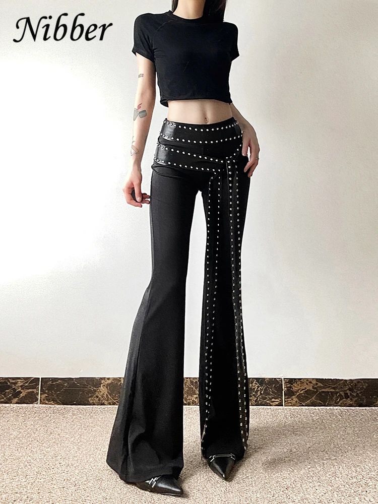 Nibber 2024 Autumu New Black Mysterious Fashion Personalized High Street All-match Youth Cool Women Chain Flared Pants Trousers