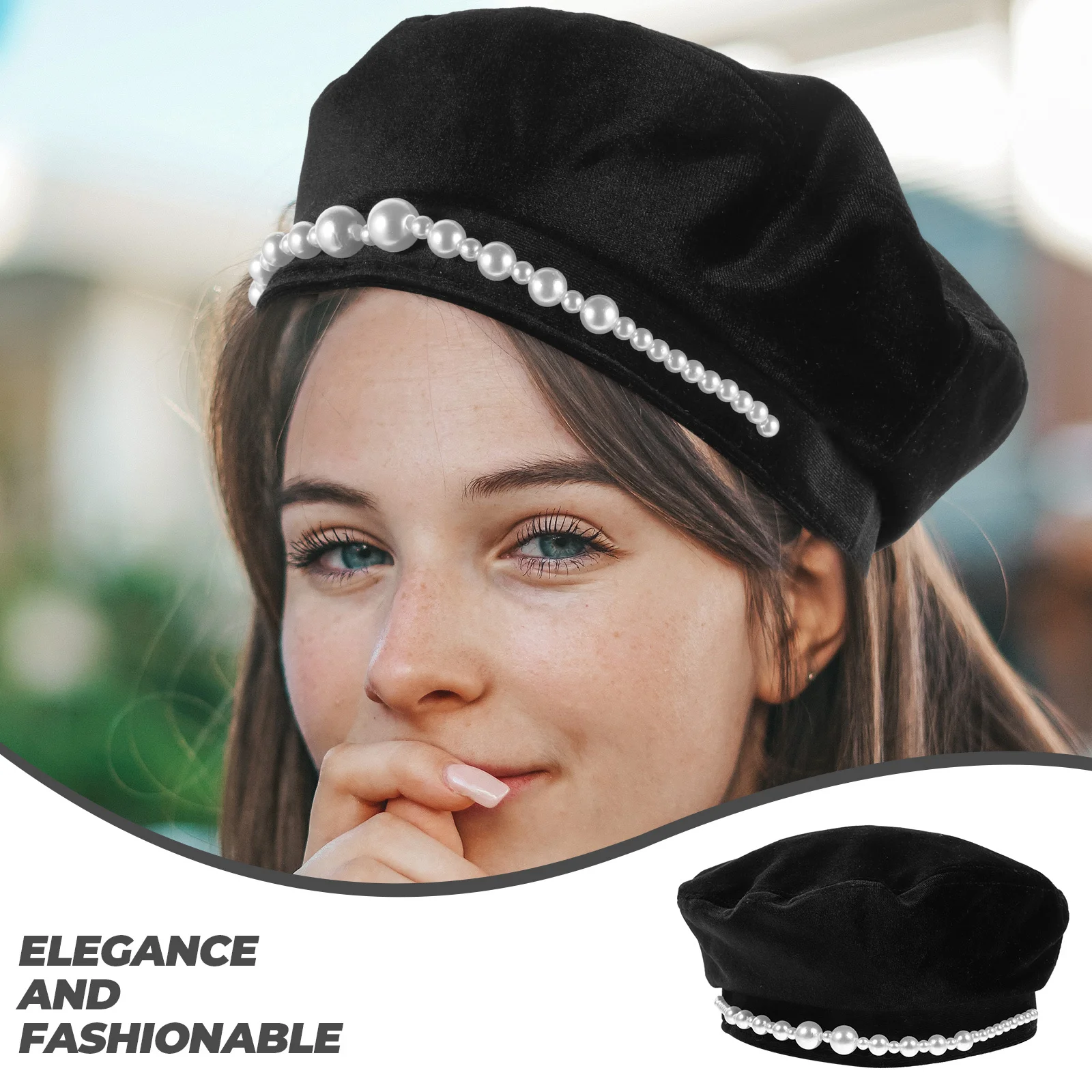 

1Pcs Cotton Beret Women's Fashion Pearl Decorated Stylish Hat Comfortable All-Matched Chic Headwear for Lady Gift