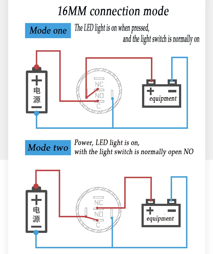 Imagem -06 - Interruptor Impermeável do Botão do Metal Luz do Diodo Emissor de Luz Momentâneo Self-locking Fonte de Alimentação do Motor do Carro Vermelho Azul Amarelo 36v 1224v 16 mm 10 Pcs