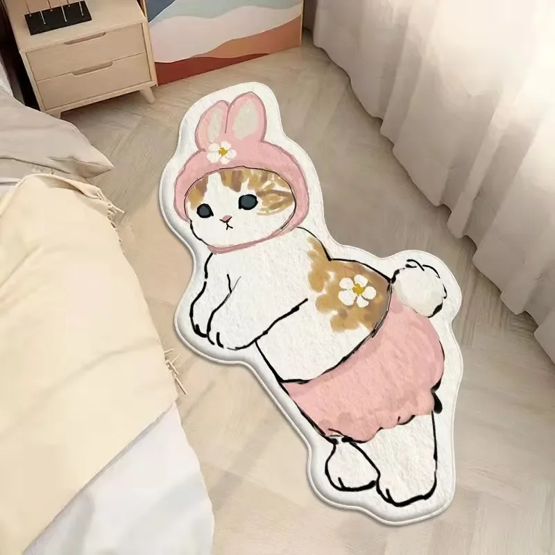 Cross-border imitation cashmere material chainsaw cute cartoon cat bedroom floor cushion household ins wind bedside blanket mat