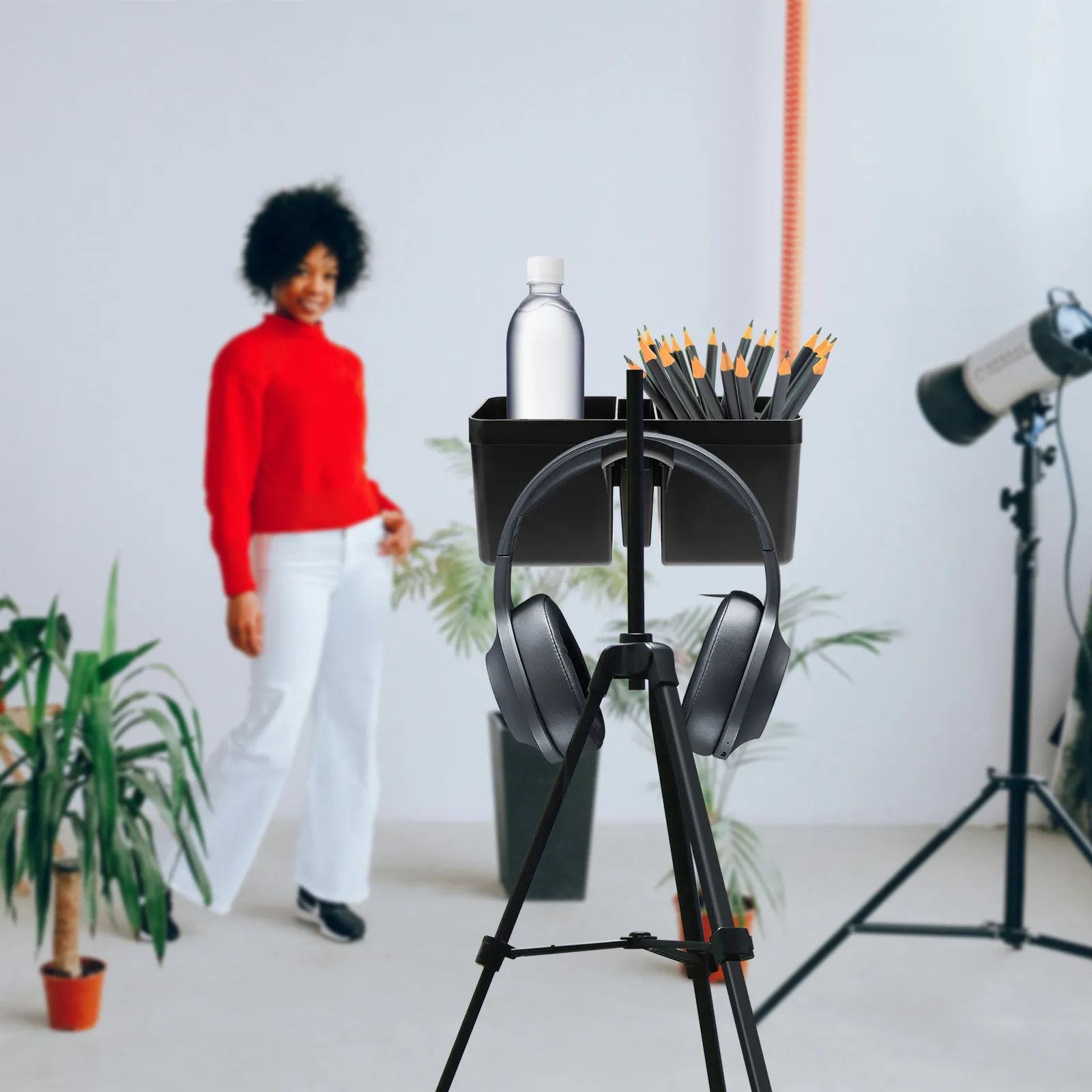 Multi-Functional Microphone Stand Cup Holder for Live Streaming Studio Workspace Headphone Cable Stationery Drink Storage