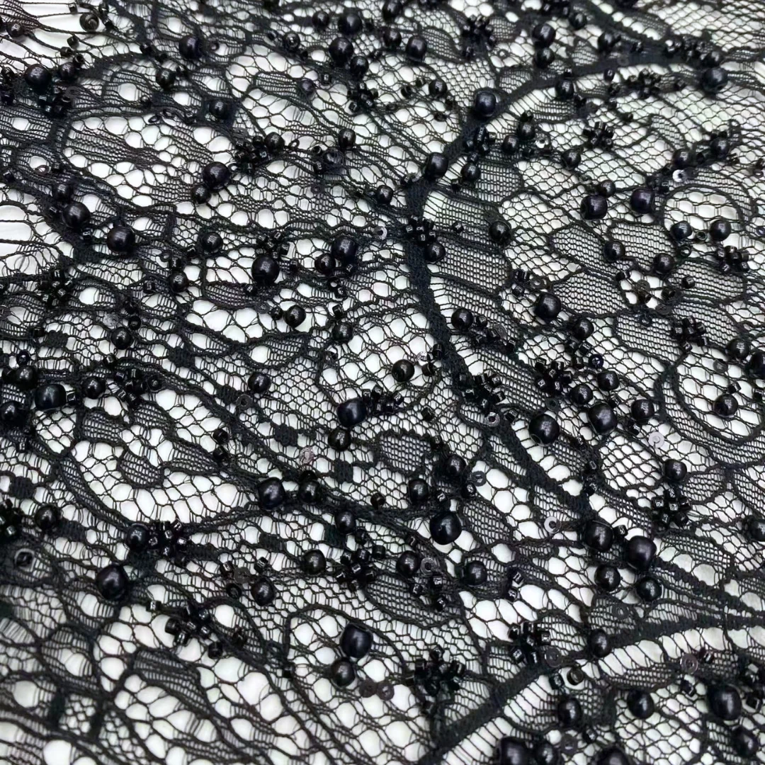 

African Lace Fabric Classic Black Sequins Embroidered High Qulitay Mesh Lace Fabric For Party Evening Wedding Dress Sewing