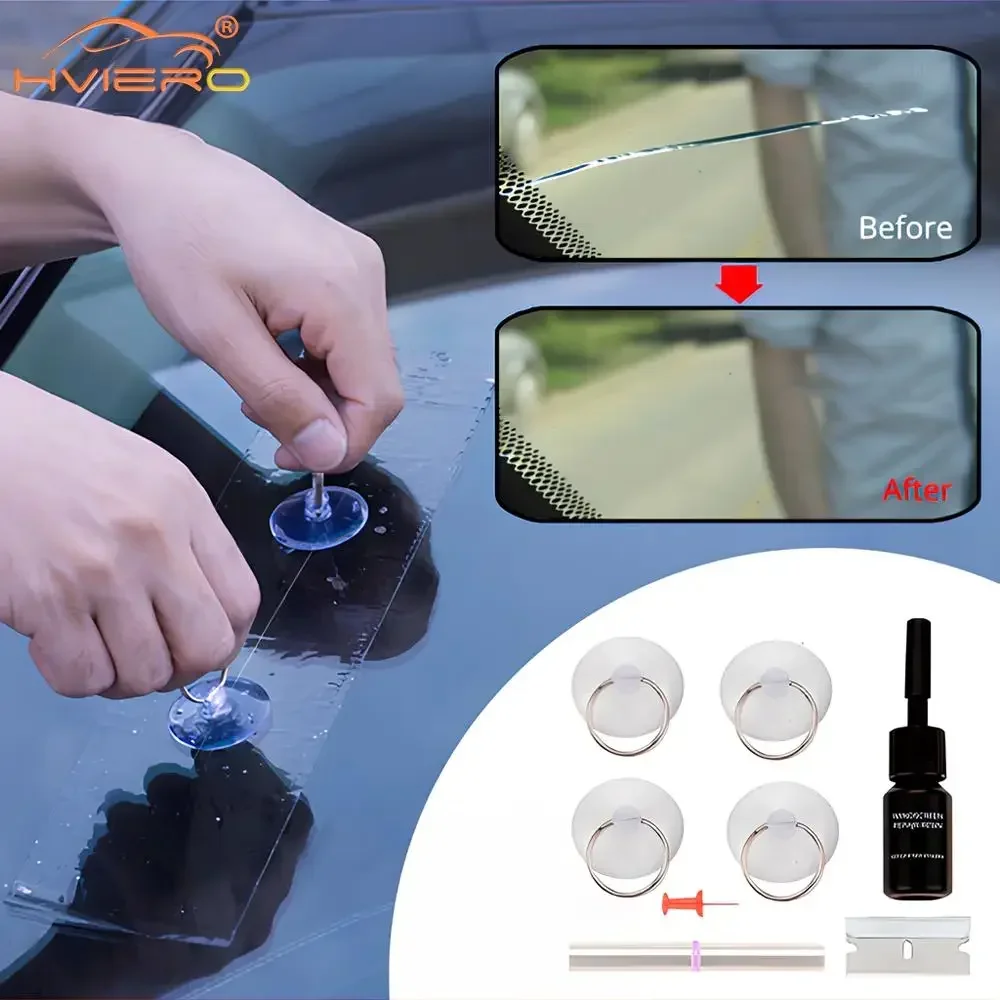 1X HVIERO Automotive Front Windshield Window Repair Kit Large Chip Impact Crack Quick Liquid Reducing Agent Traceless Glue Care