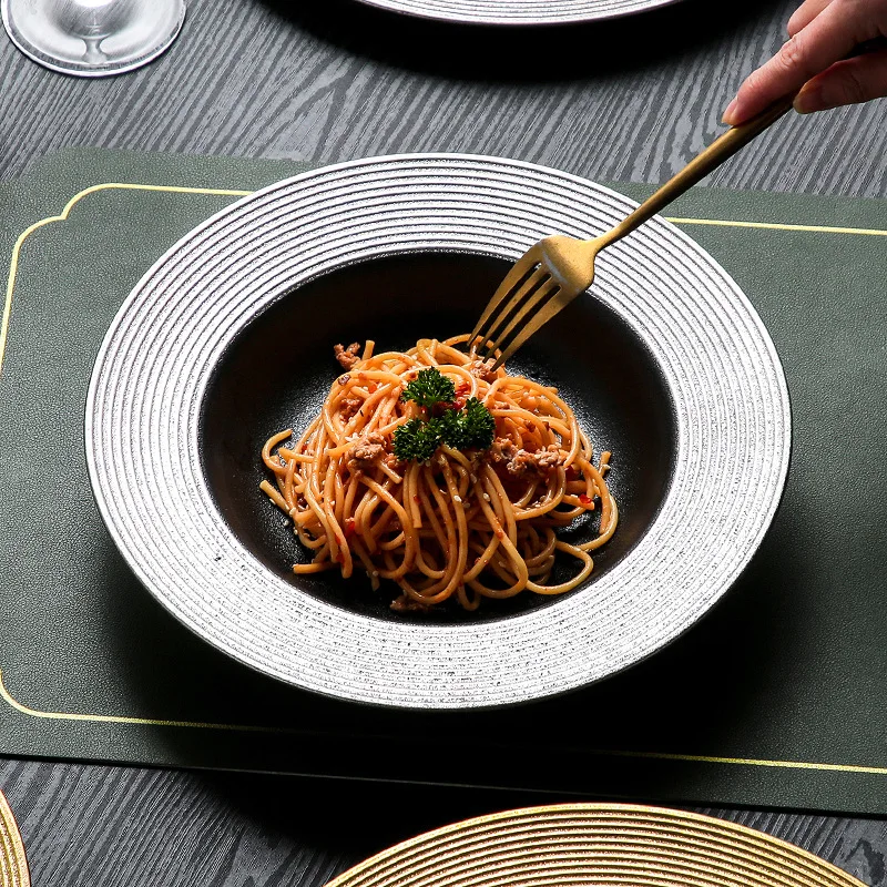 HYS Western Tableware Creative Personality Straw Hat Bowl Light Luxury Ceramic Salad Bowl Western Restaurant Pasta Plate 2