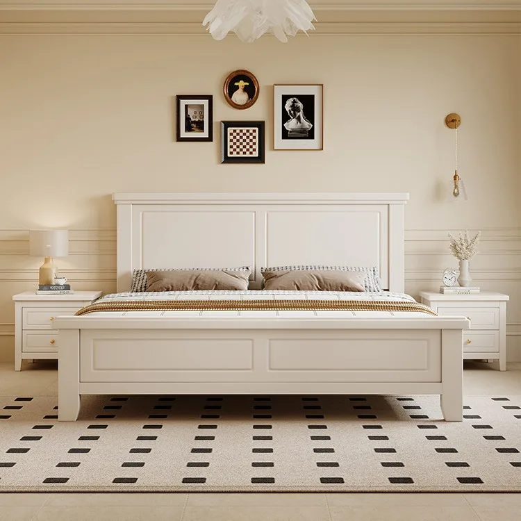 Solid wood bed white master bedroom double bed 1.8 meters storage 1.5m economical bed