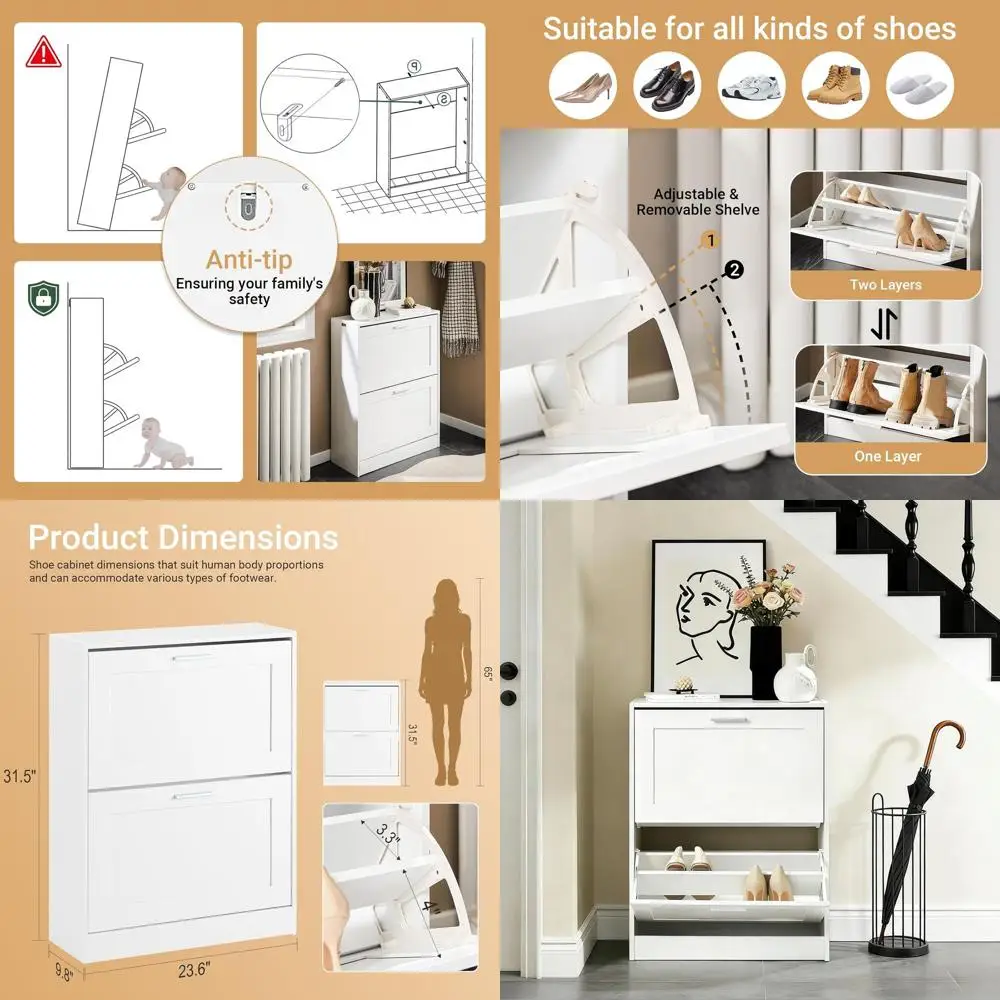 

Space-Saving Narrow Shoe Cabinet for Entryway - White
