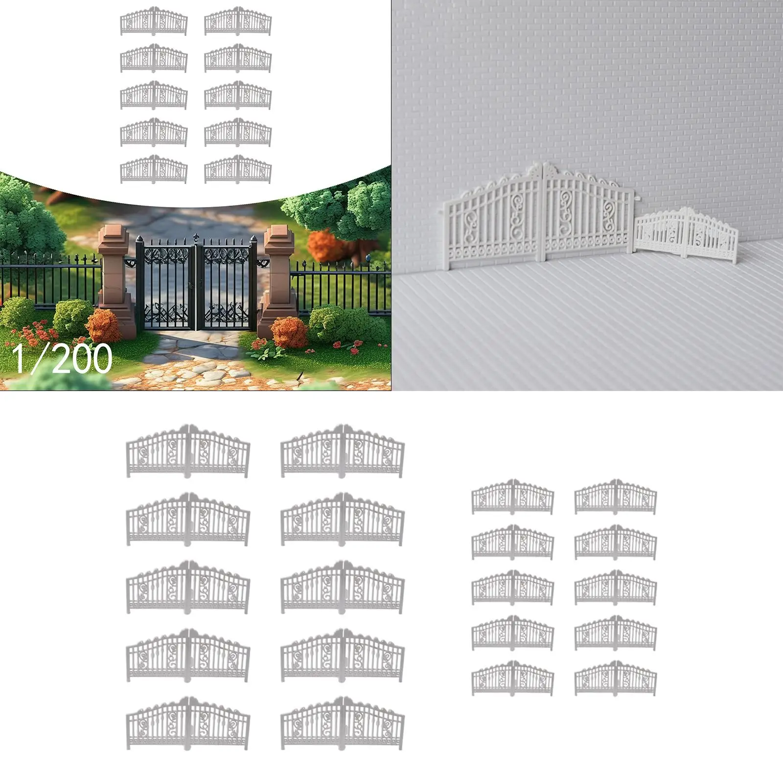 

10x Garden Gate Model Miniature Versatile Sturdy White Scene Courtyard Fence
