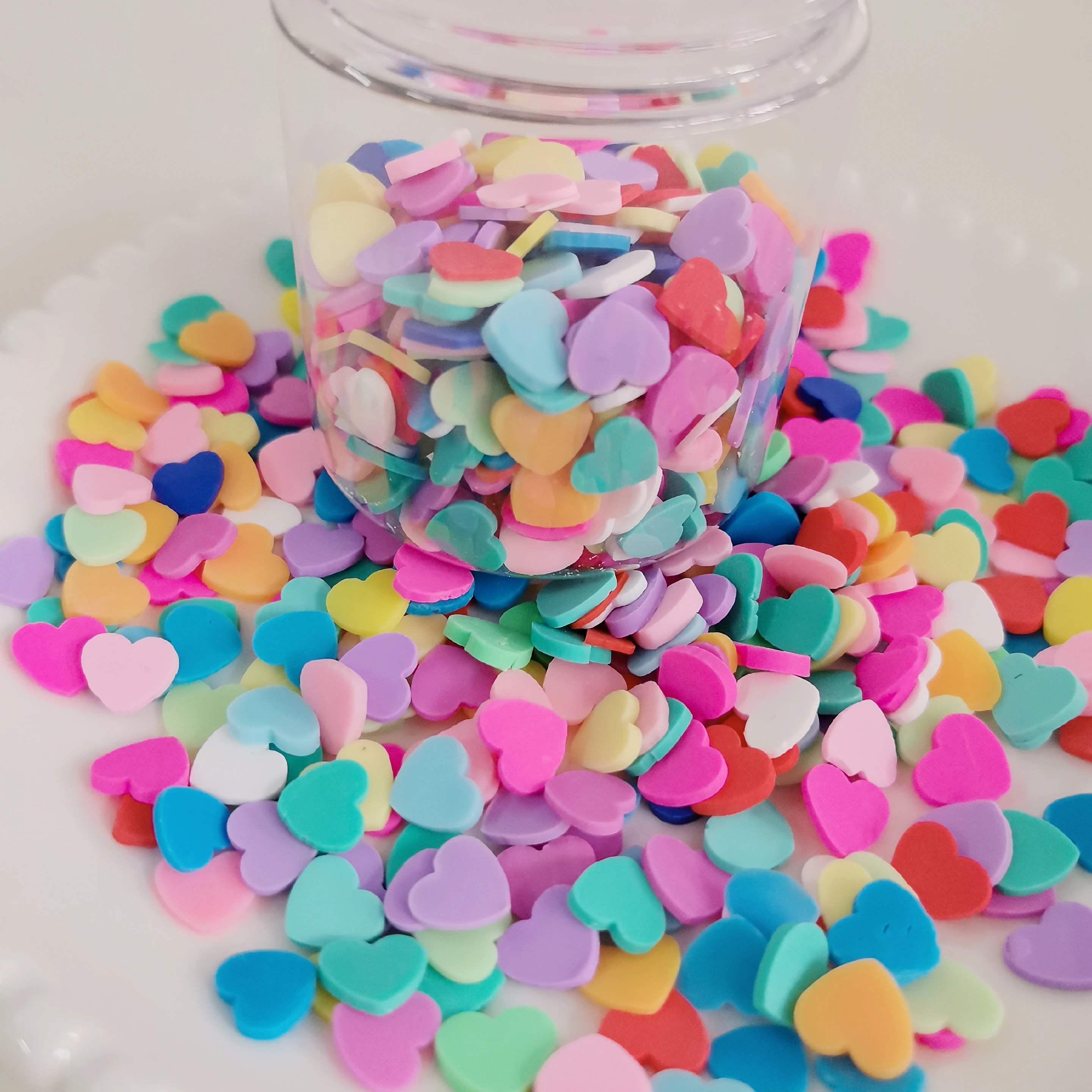 50/100g PolymerlkWholesale 8*9MM Rainbow Color Polymer Clay Heart Sprinkles Valentines Day Heart Sprinkles Assorted Cheap Bulk H