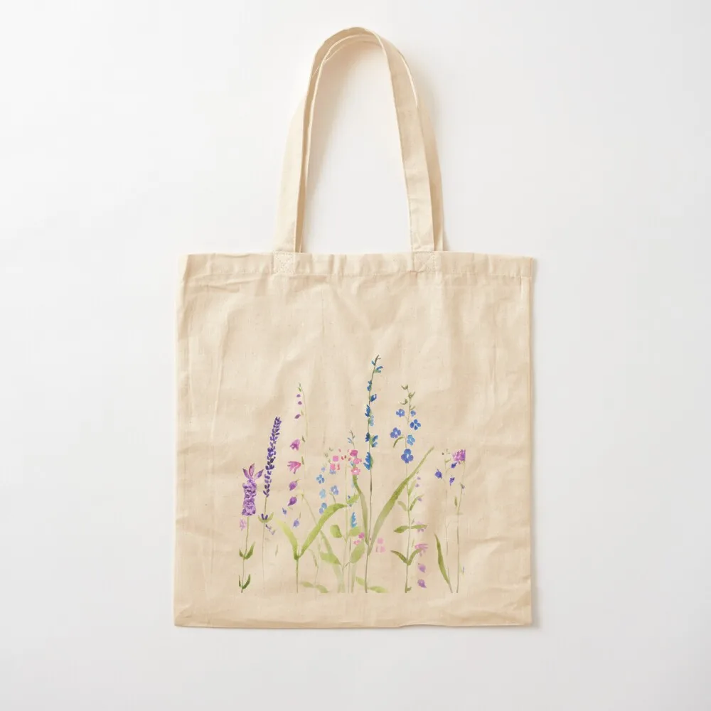رسمت باليد الأرجواني الأزرق الزهور البرية اللوحة المائية حمل حقيبة صديقة للبيئة حقيبة تسوق أكياس حقيبة يد نسائية شنطة هدايا #2