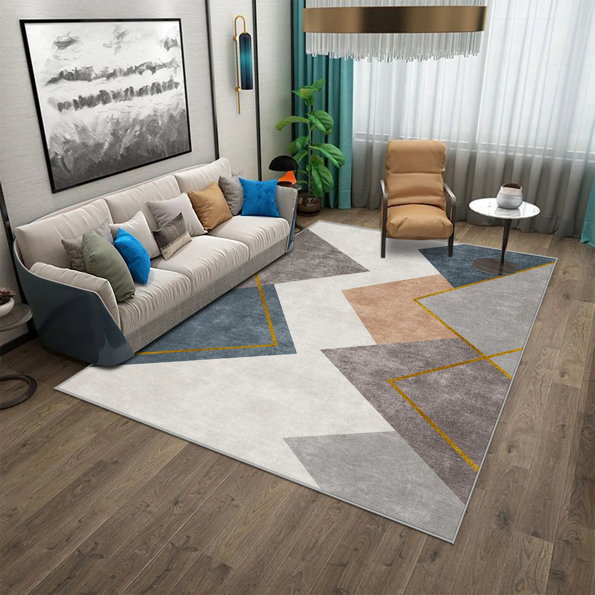 Nordic Geometric Crystal Velvet Carpet Big Size Living Room Carpets Anti Slip Rug for Home Decor Coffee Tables Mat Customizable