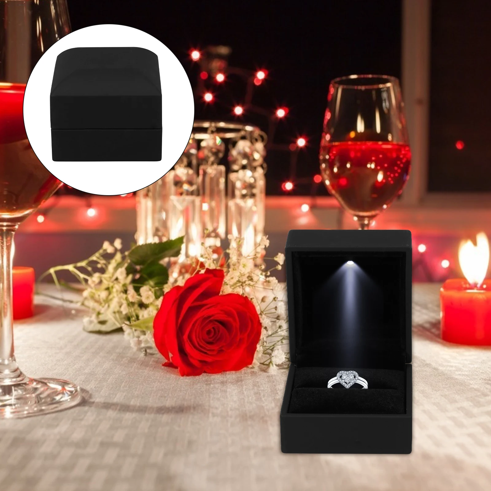 

1pc Led Lighted Engagement Ring Box Chic Dustproof Jewelry Display Case Wedding Anniversary Valentine Gift Ring Storage Holder