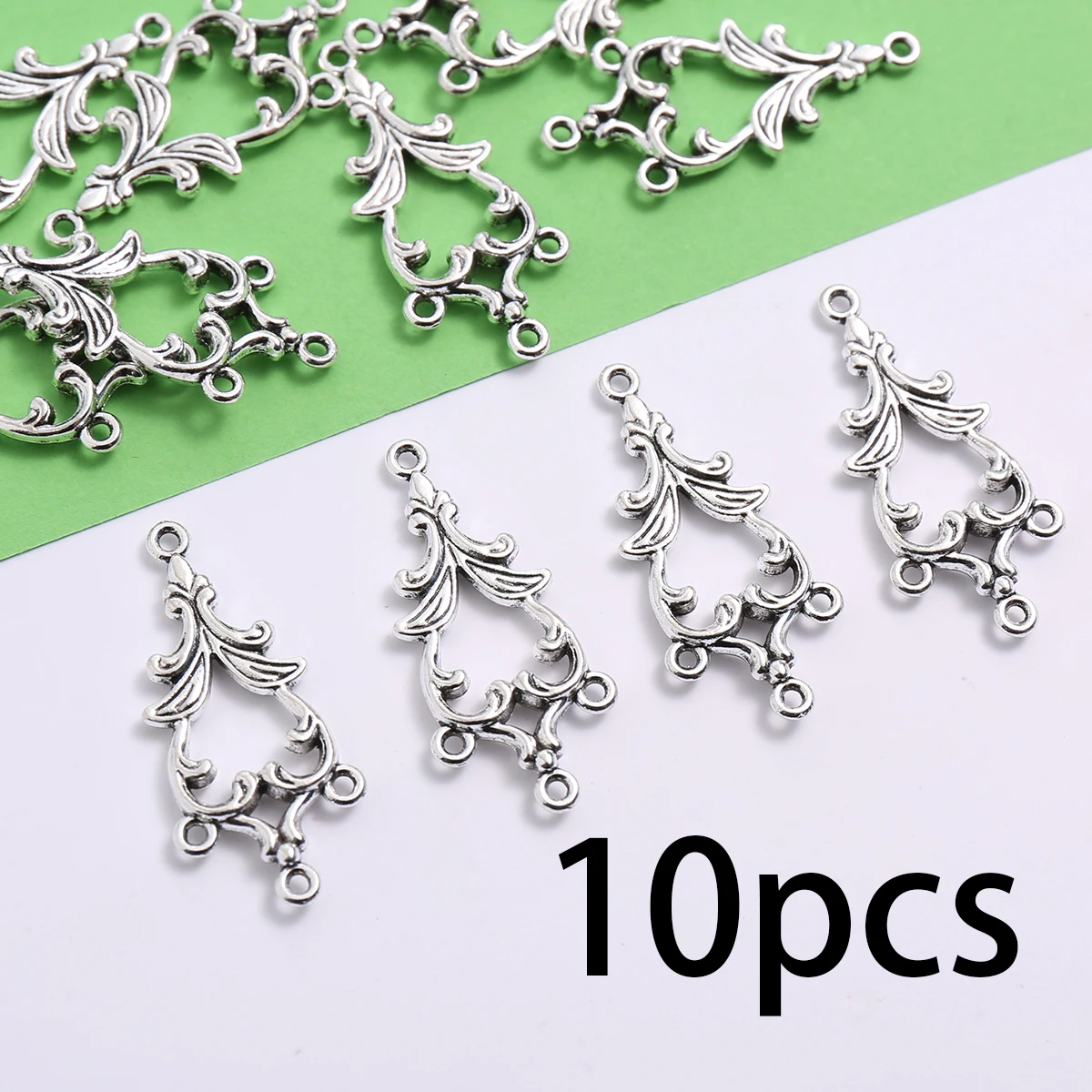 10-Piece Set of Three-Hole Vine Pattern Handmade Accessories, Vintage Curly Hollow Pattern Versatile Connectors, Suitable for DIY Bracelets, Necklaces, and Earrings