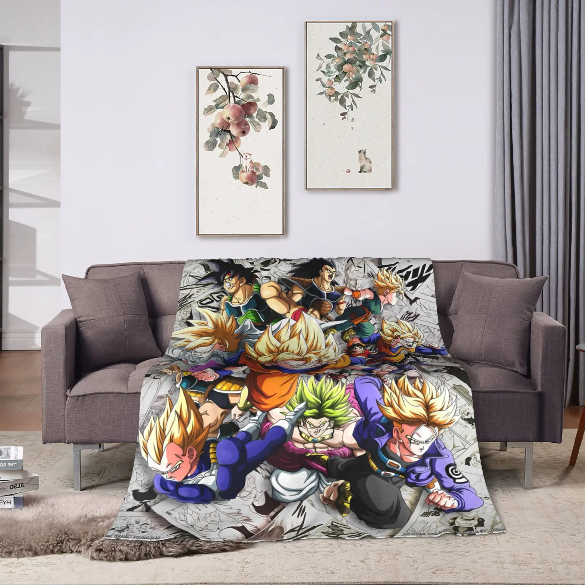 Chibi Goku On Yellow Background D-Dragon B-Ball Warm Soft Blanket Plush Throw Blanket Living Room Flannel Bedspread Bed Cover