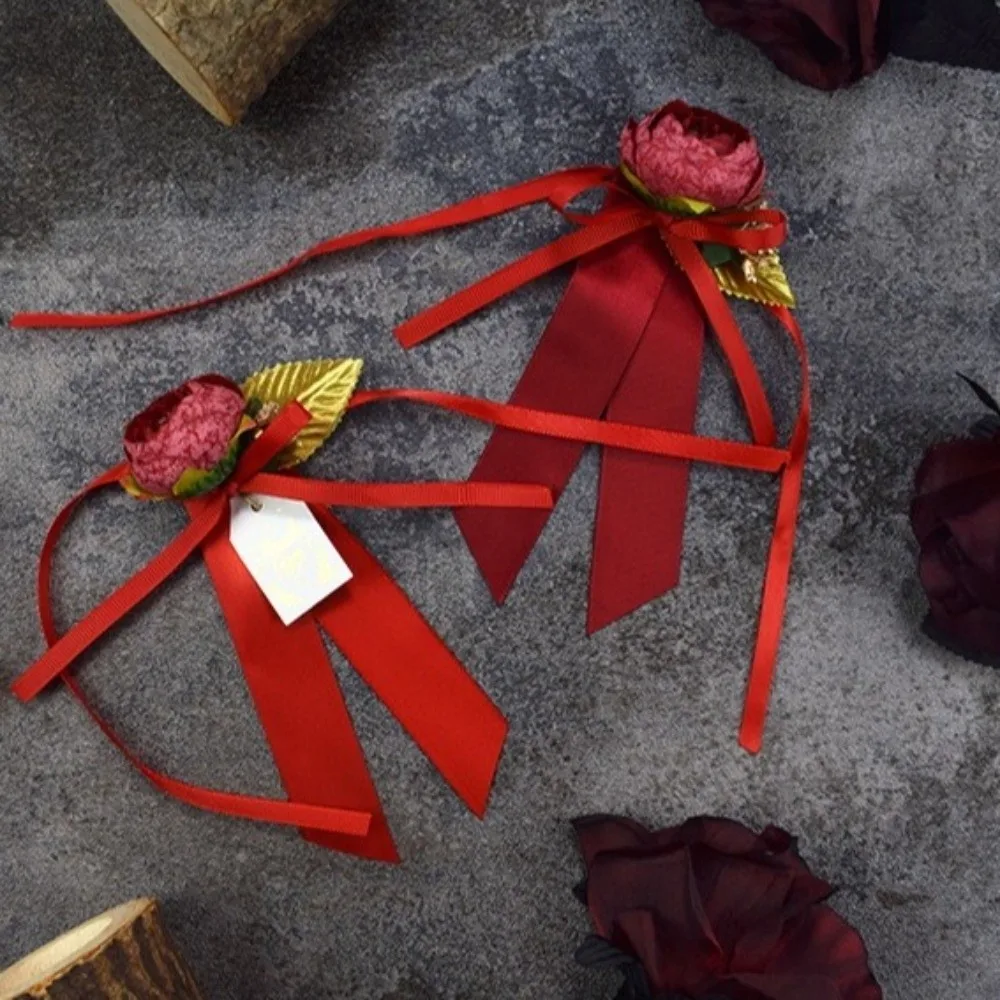 6pcs Realistic Gift Box Decor Silk Ribbon Rustic Style Wedding Car Flowers Elegant Rearview Mirror Flowers Guest Presentation