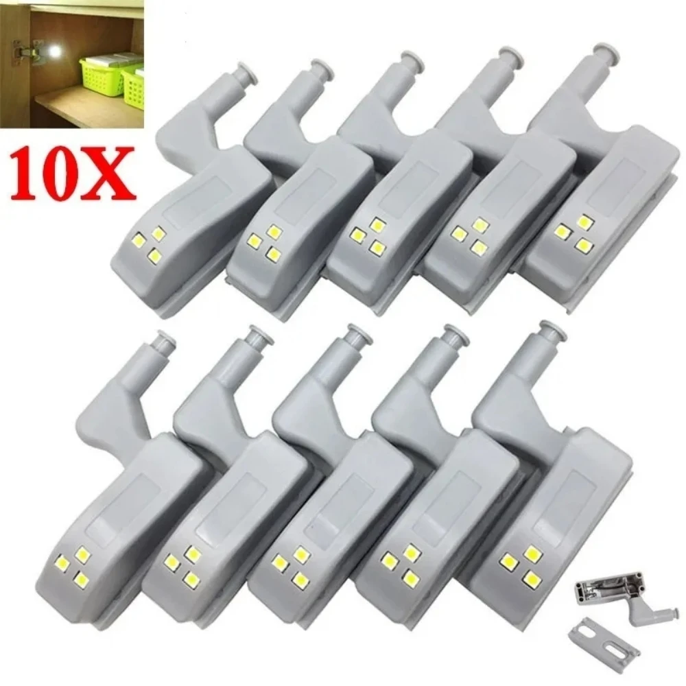 LED Inner Dobradiça Lâmpada com bateria, sob as luzes do armário, guarda-roupa, armário, luzes do sensor, quarto, cozinha, armário lâmpada da noite, 10pcs