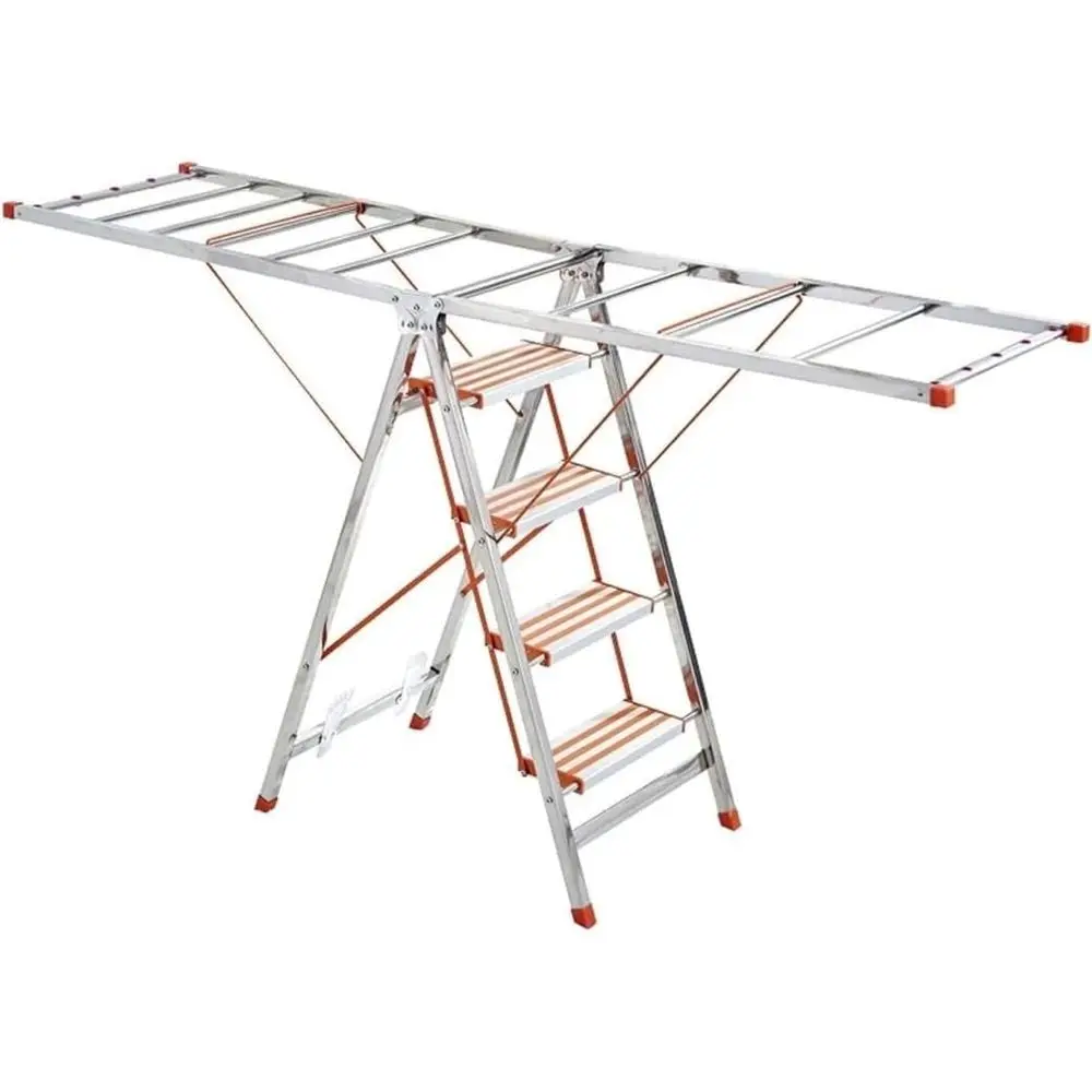 

Foldable Stainless Steel Clothes Drying Rack - Ladder Style, Dual-Use for Indoor & Outdoor Balcony