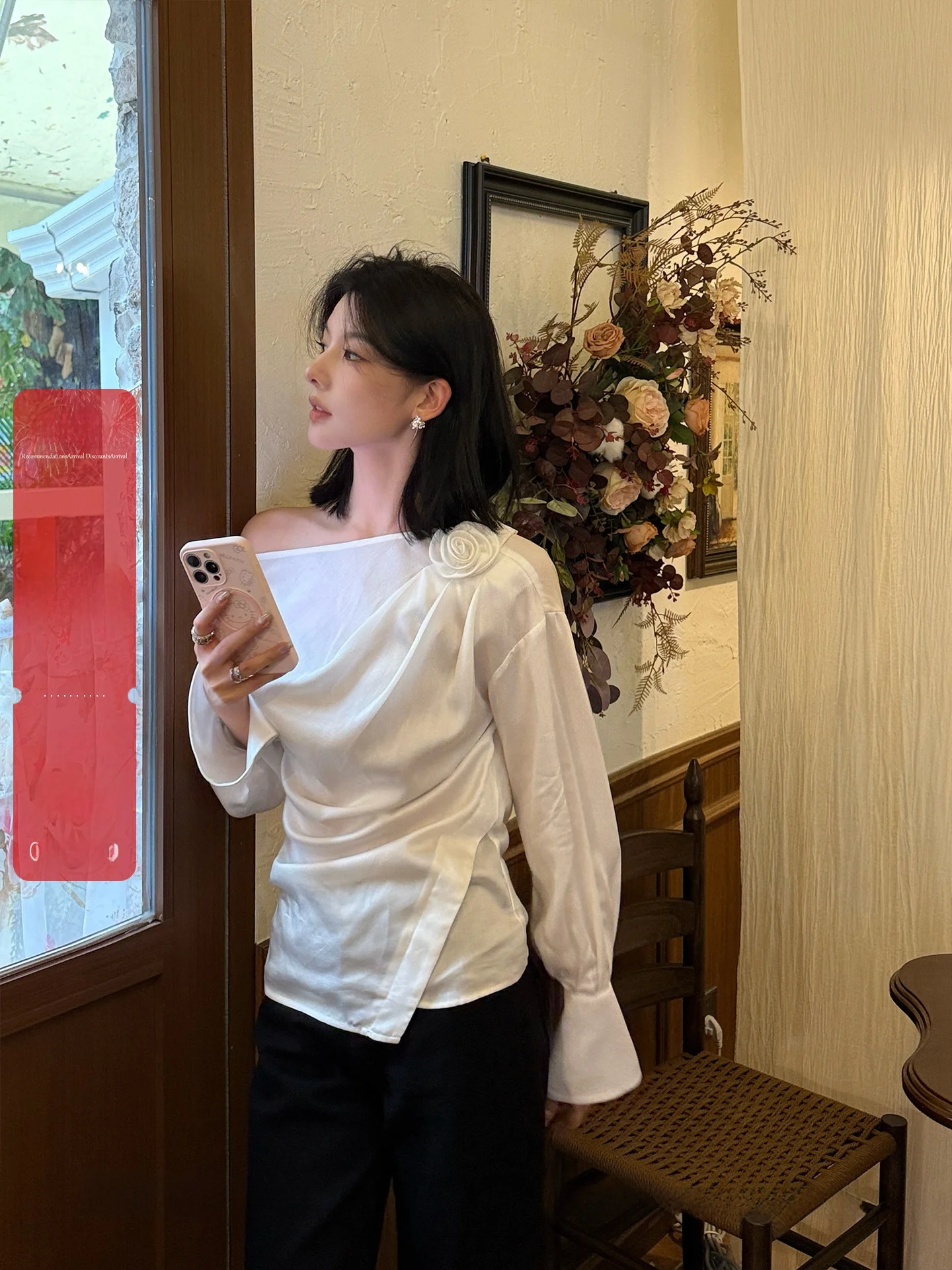 

White Asymmetrical Shoulder Shirt Women's Style French Design QiangRui Unique Fashionable Top Quality Lenzing Fabric Short Sl...