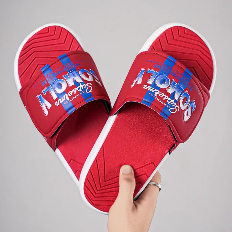 

High Quality Red Men's Slippers Size 39-46 Letter Print Fashion Slides Man Designer Slippers Non-Slip Platform Summer Man Sandal