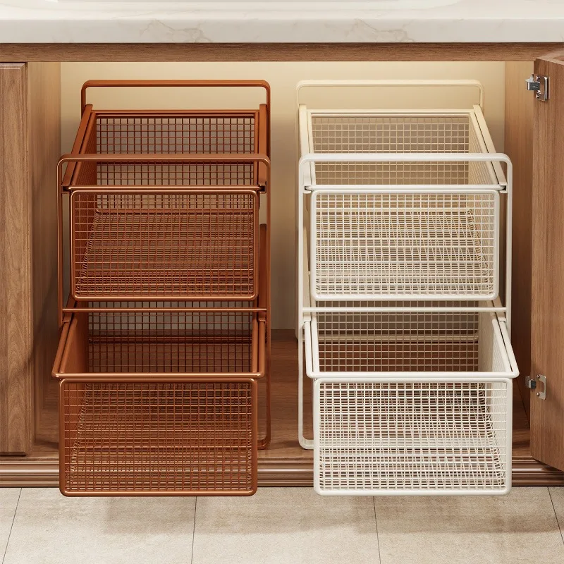 Cabinet Storage Layered Shelf Organizer Deep Pullout Basket Bathroom Vanity Laundry Detergent Storage Rack Storage Organizer