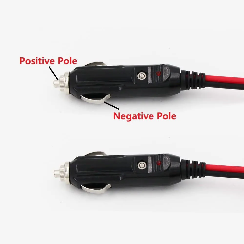 Heavy-Duty 3FT 16AWG Male to Male Cigarette Lighter Plug Charger Cord with LED Indicator and 15A Fuse Protection on Both Plugs