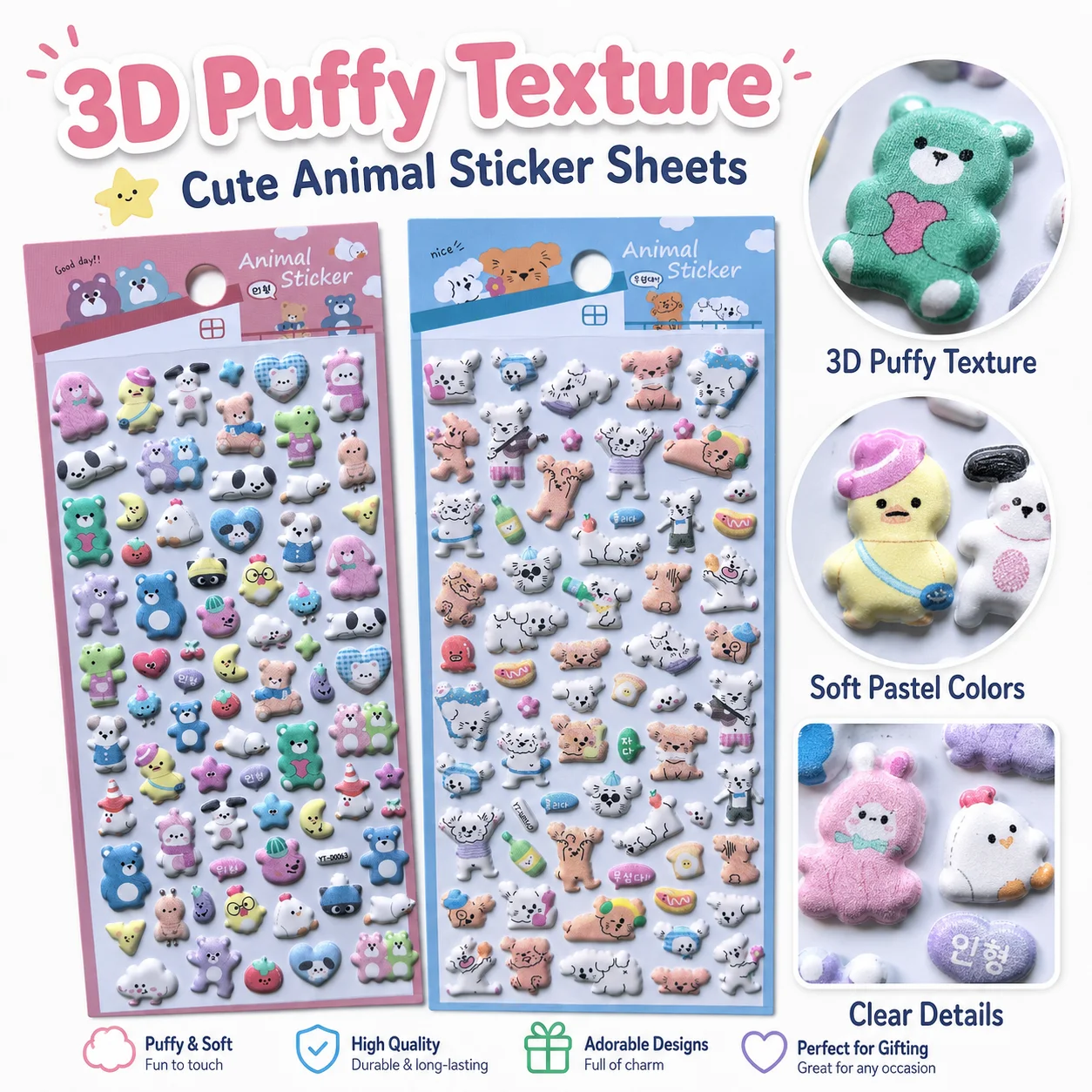 4 Stück schöne Tierfreunde, Welpen, 3D-Puffy-Aufkleber, DIY, Scrapbooking, Tagebuchaufkleber, Tagebuch, Schreibwarenaufkleber, Schulgeschenke – Detail 5