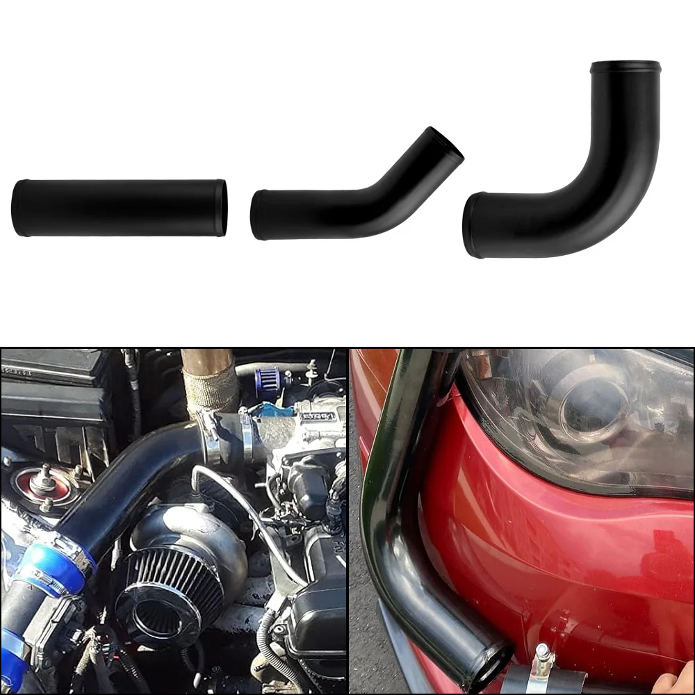 1pc Universal Aluminum Tube Outer Diameter 51 63 76 Mm Pipe Car Intercooler Cold Air Intake 0/45/90 Degrees 300mm Black