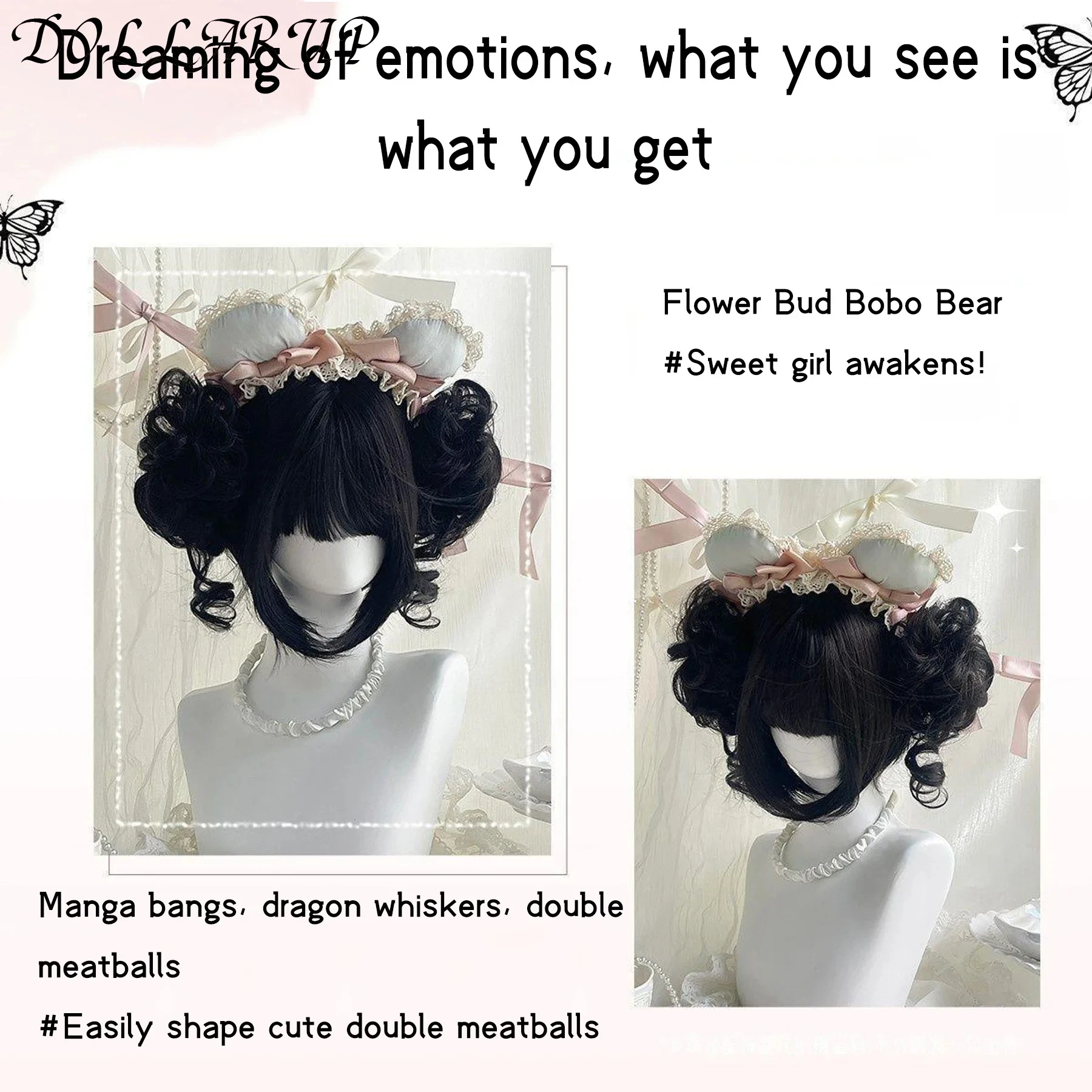 JKL Short Straight Hair Claw Clip Double Ball Bun with Bangs Synthetic Wig Suitable for Women Daily Role Playing Heat Resistant