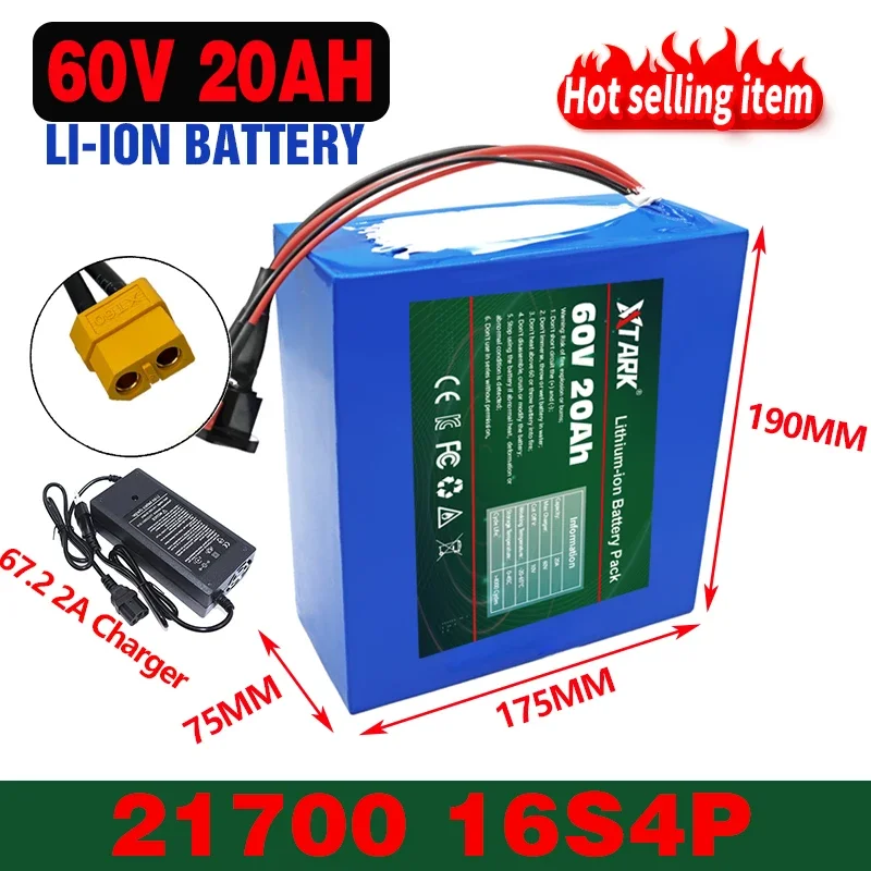 

60V 20ah 21700 16s4p XT60-Plug battery for scooter bateria 60v E-bike Bicycle Motor Lithium Battery pack 2000W ebike batteries