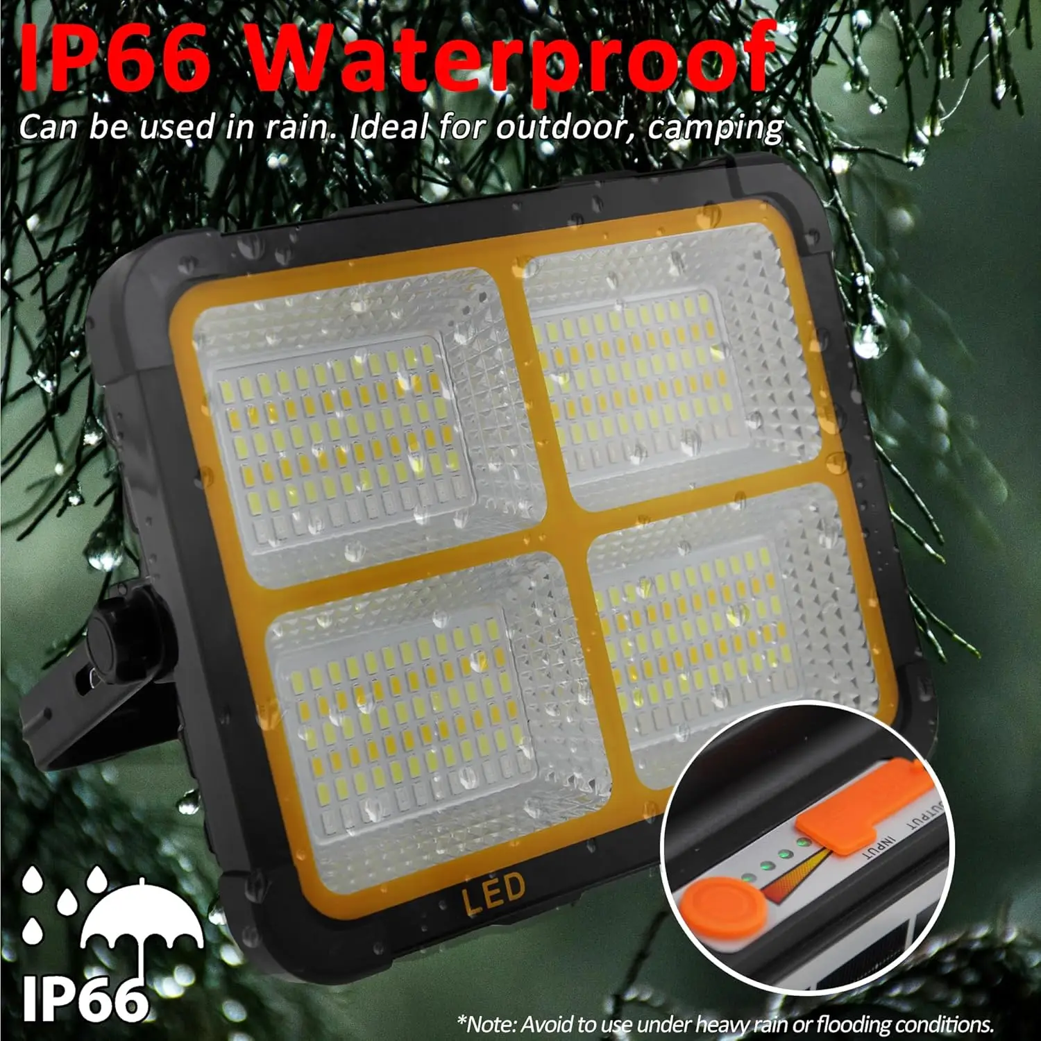 150W Portable Solar LED Work Light, 5 Modes, 10000LM, IP66 Waterproof