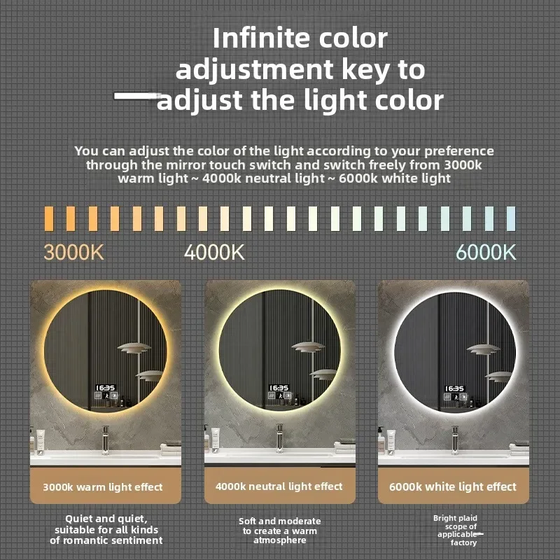 19 Inches Led Bathroom Anti-fog Luminous Makeup Sensor Wall Hanging Shower  Fashion Hotel Round Bathroom Mirror Intelligent