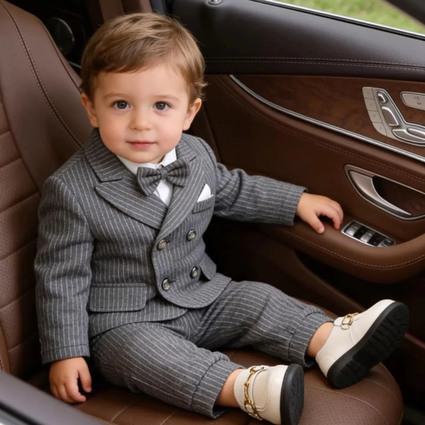 

80-110 Little Kids 1Year's Birthday Party Dress Toddler Boy's Formal Wedding Blazer Infant Baby's Striped Double-breasted Suit