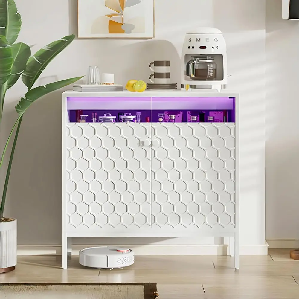 

Sideboard Buffet Cabinet 31'' With Storage And Power Outlet, Modern Coffee Bar Accent Cabinet With 2 Doors And Adjustable
