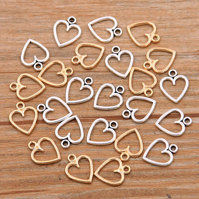 60PCS 10*13mm 3 Color Hollow Hearts Charms Geometry Pendant Metal Alloy DIY Necklace Bracelet Earrings Marking