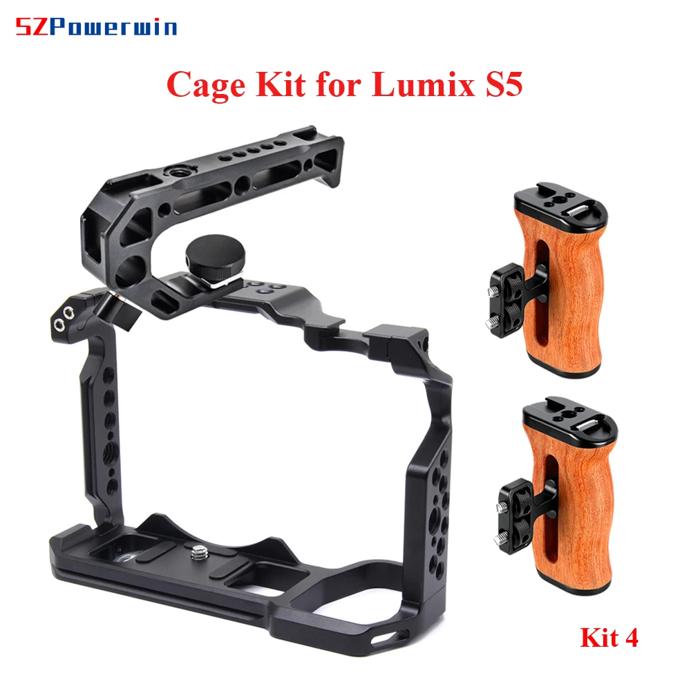 Powerwin Wooden Handgrip Camera Cage for Panasonic S5 Aluminum Alloy Rig with ARRI Screw & Cold Shoe Mount for Video Photography