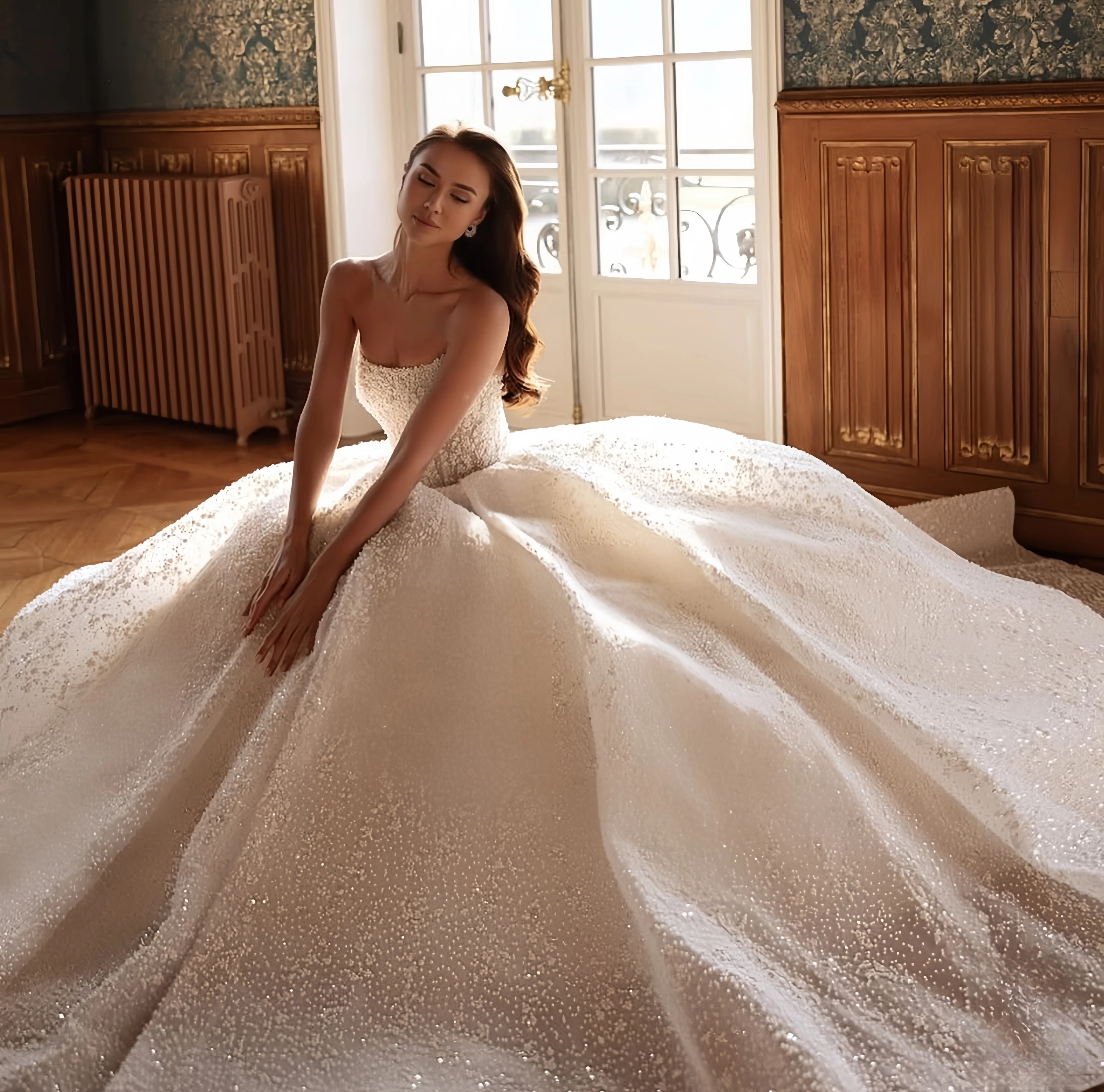 Customzied Strapless Sleeveless Beaded Elegant Wedding Dress Estidos De Novia Amanda Novias