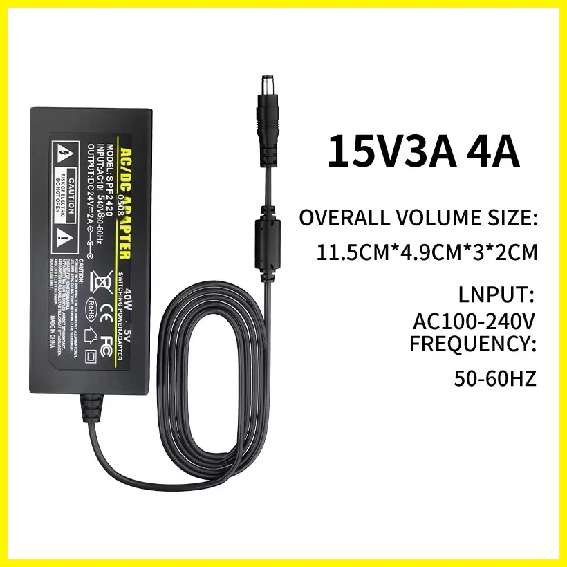 

1PCS DC 15V3A 15V4A power adapter, switch transformer socket 5.5 x 2.5mm, Suitable for LED light strips desktop