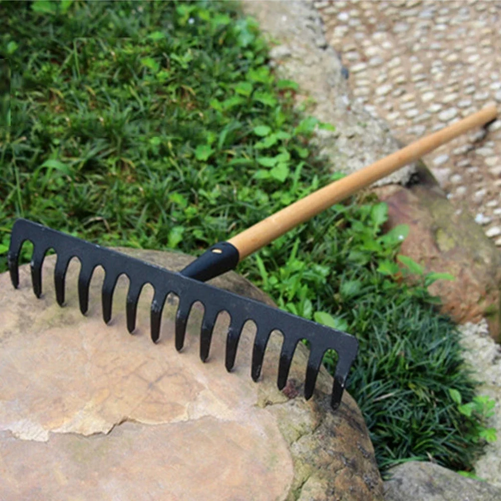 Ancinho de Agricultura de 14-tooth Hay Decíduo Rake Ancinho de Solo de Pinho Ferramentas de Jardinagem de Jardim Ferramentas Agrícolas Aço Inoxidável