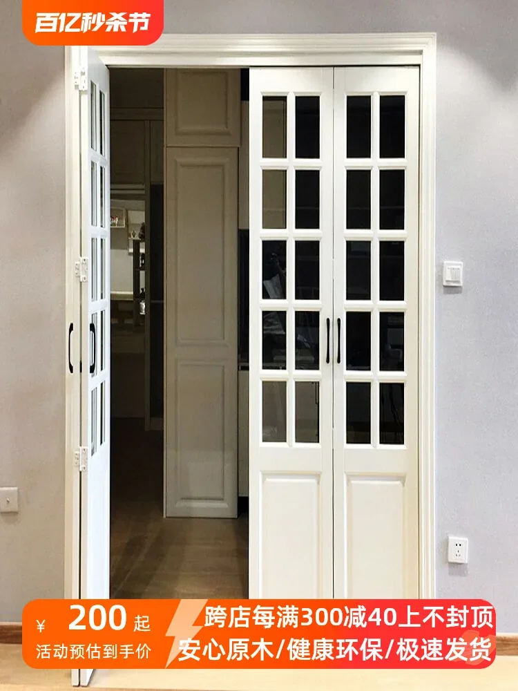 

Solid wood foldingr sliding gridr partition door living room kitchen sliding customized Changhong glass folding