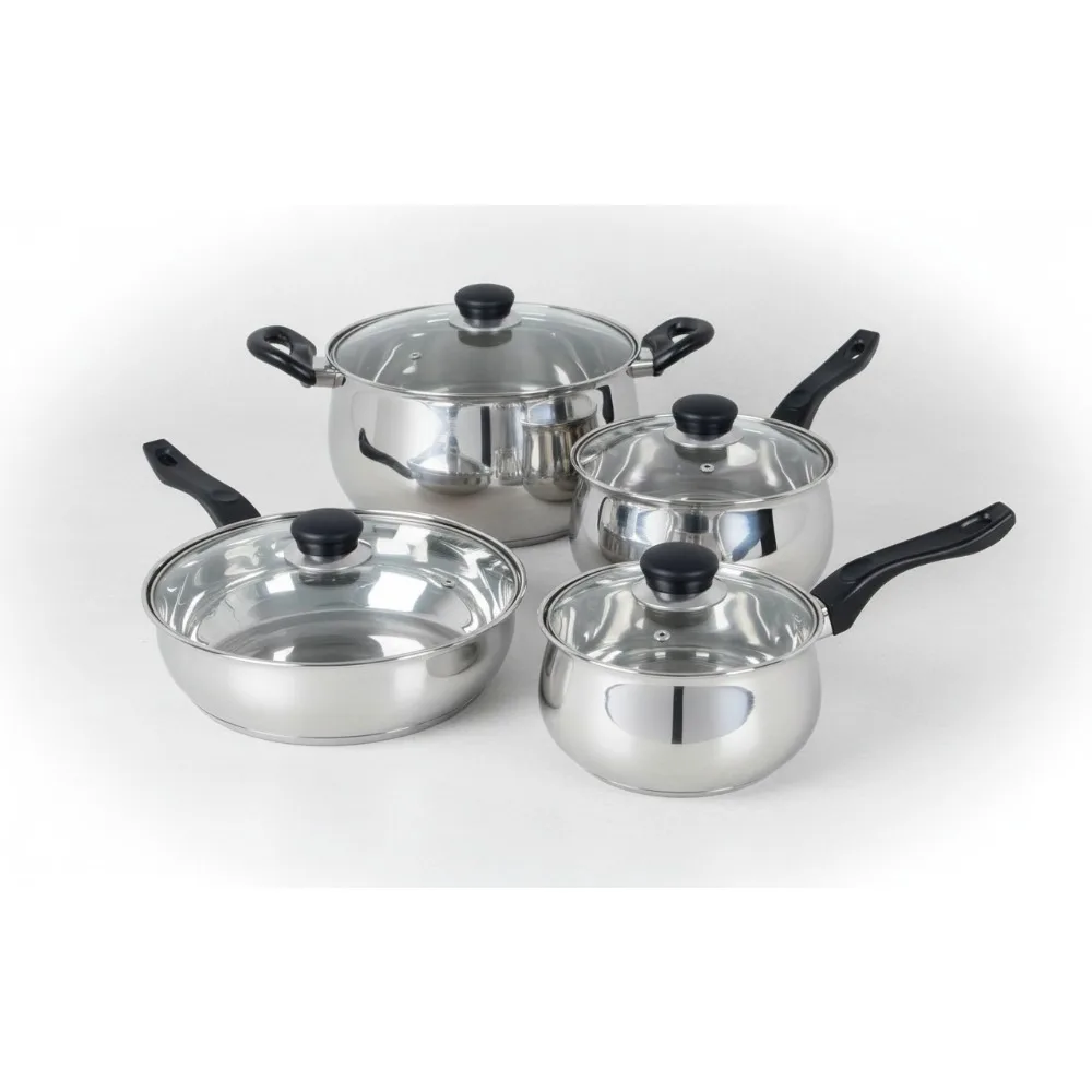 

8-Piece Stainless Steel Cookware Set, Dishwasher Safe, Professional Kitchen Essentials for Home Chefs