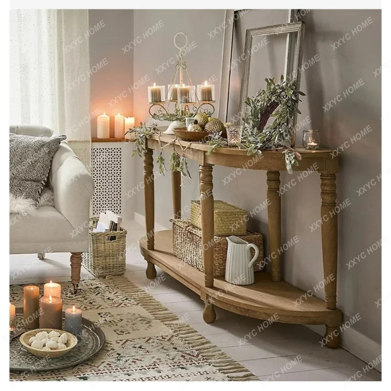 XXSolid wood semi-circular entrance cabinet foyer entry decorative cabinet retro open storage table