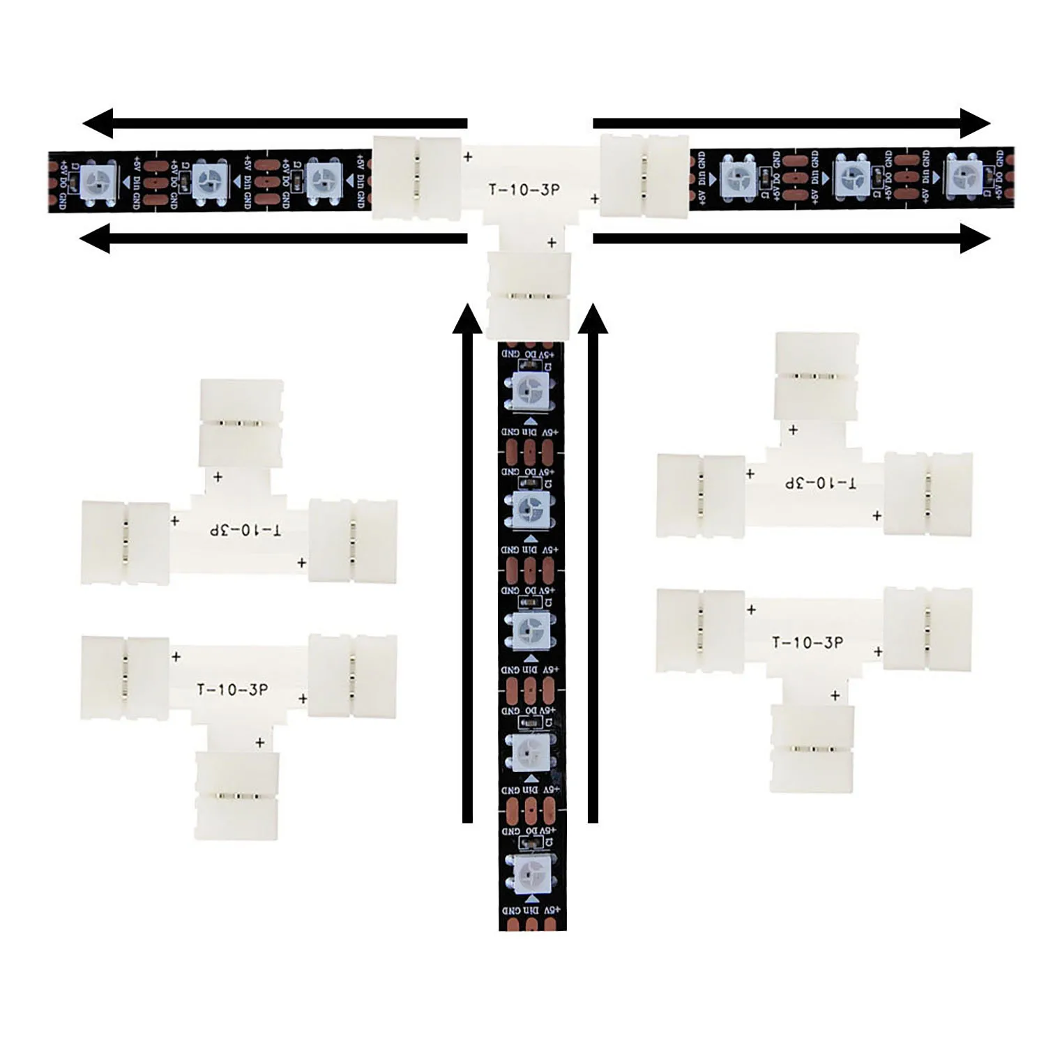 Solder‑Free L/T/X‑Shape LED Strip Corner Connector, 2‑5 Pin 10mm PCB Adapter for WS2811 WS2812B 5050 RGB LED Light Strip